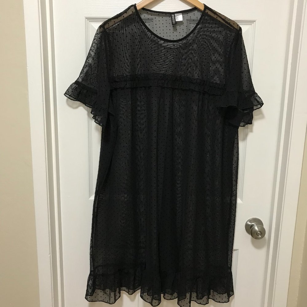 Divided Sheer Black Swiss Dot Dress or Nighty XL